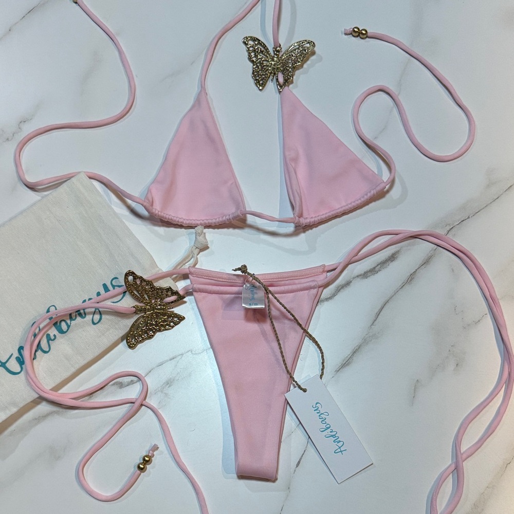 NWT Baby Pink Micro Bikini Set with Butterfly Accents
Size S/M